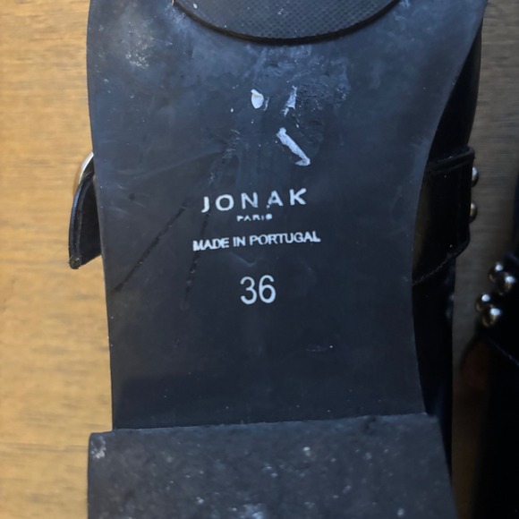 JONAK Paris Women's Black Leather‎ Studded Fringe Loafer Flats Size 36 - Picture 7 of 7